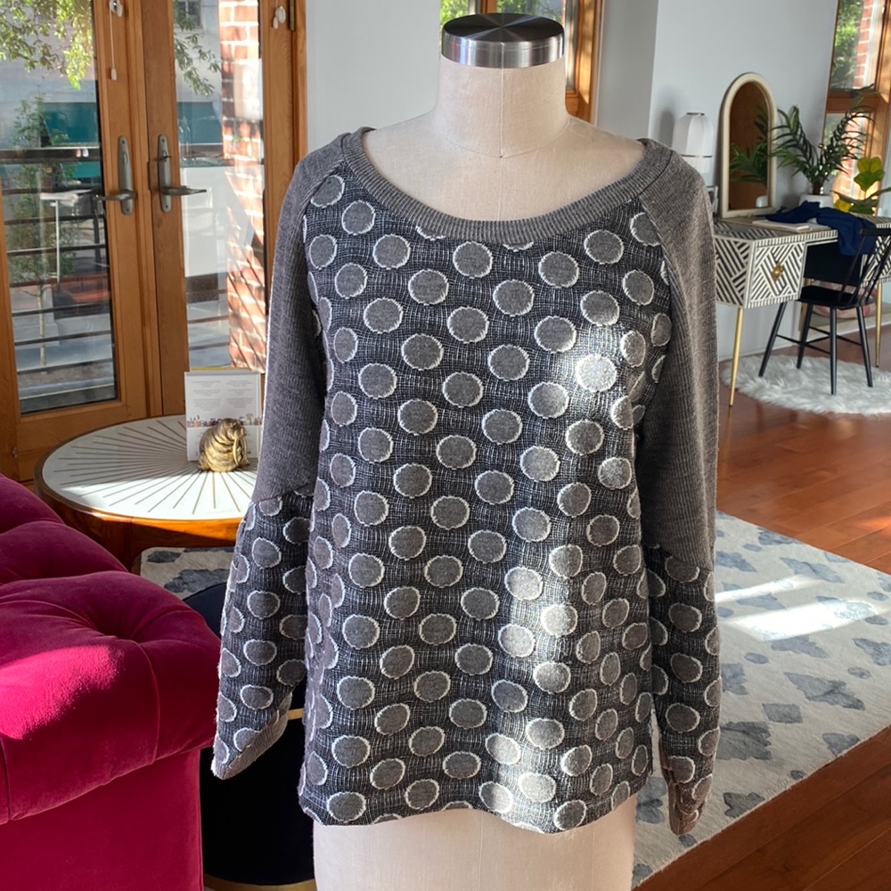 Anthropologie Lili's Closet Charoal Grey Polka Dot Sweater in Small